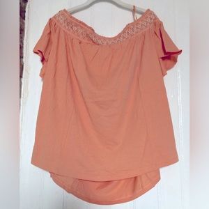 NWT Torrid peach/orange smocked blouse, flutter sleeves, cotton/modal fabric, 1X